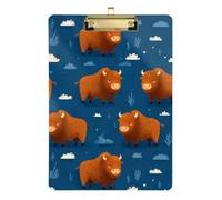Kcldeci Acrylic Clipboard A4 Size Clipboards for Classroom Nursing Cartoon Bison Pattern Clip Board Hardboard for Office Supplies, School Gold 12x9in