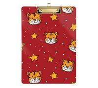 Kcldeci Acrylic Clipboard A4 Size Clipboards for Classroom Nursing Cartoon Tiger Head Clip Board Hardboard for Office Supplies, School Gold 12x9in