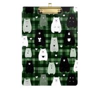 Kcldeci Acrylic Clipboard A4 Size Clipboards for Classroom Nursing Cute Bears Plaid Clip Board Hardboard for Office Supplies, School Silver 12x9in