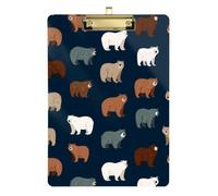 Kcldeci Acrylic Clipboard A4 Size Clipboards for Classroom Nursing Cute Grizzly Bears Clip Board Hardboard for Office Supplies, School Silver 12x9in
