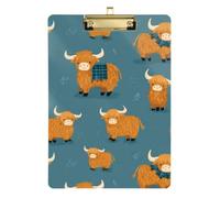 Kcldeci Acrylic Clipboard A4 Size Clipboards for Classroom Nursing Cute Highland Cow Clip Board Hardboard for Office Supplies, School Silver 12x9in