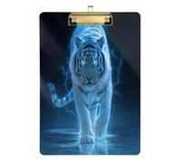 Kcldeci Acrylic Clipboard A4 Size Clipboards for Classroom Nursing Glowing Blue Tiger Clip Board Hardboard for Office Supplies, School Gold 12x9in