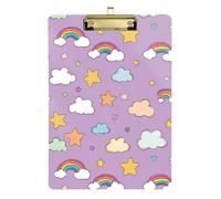 Kcldeci Acrylic Clipboard A4 Size Clipboards for Classroom Nursing Rainbow Cloud Star Clip Board Hardboard for Office Supplies, School Silver 12x9in