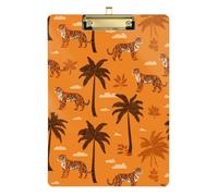 Kcldeci Acrylic Clipboard A4 Size Clipboards for Classroom Nursing Tiger and Palm Trees Clip Board Hardboard for Office Supplies, School Gold 12x9in