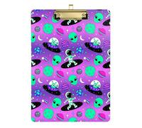 Kcldeci Astronauts and Alien in Space Cartoon Acrylic Clipboards Standard Letter A4 Size Clipboards for Classroom, Teacher Women Clip Board Office School Supplies Silver 12x9in