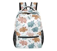 Kcldeci Backpack for Boys Girls,Cute Animals Rhino Kids School Bookbag Casual Daypack for Elementary Middle School Students, Travel & Outdoor M