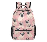 Kcldeci Backpack for Boys Girls, Pug Dogs on Pink Kids School Bookbag Casual Daypack for Elementary Middle School Students, Travel & Outdoor S