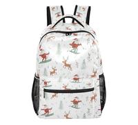 Kcldeci Backpack for Boys Girls, Santa Skiing Reindeer Kids School Bookbag Casual Daypack for Elementary Middle School Students, Travel & Outdoor S