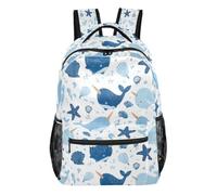 Kcldeci Backpack for Boys Girls, Seashells Blue Narwhals Kids School Bookbag Casual Daypack for Elementary Middle School Students, Travel & Outdoor S