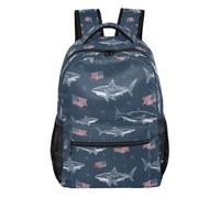 Kcldeci Backpack for Boys Girls,Shark American Flag Kids School Bookbag Casual Daypack for Elementary Middle School Students, Travel & Outdoor M