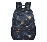 Kcldeci Backpack for Boys Girls, Witch Hat Broom Stars Kids School Bookbag Casual Daypack for Elementary Middle School Students, Travel & Outdoor S