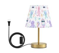 Kcldeci Bedside Table Lamp for Bedroom, Mermaid with A Unicorn Horn Pattern and Jellyfish Farmhouse Desk Lamps for Nightstand with Fabric Shade for Kids Reading, Home Office S
