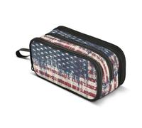 Kcldeci Big 3-Compartment Printed Pencil Case,American Flag Dripping Large Capacity Pen Pouch for 75 Pencils, School Office Travel Organizer, Makeup & Cable Bag for Teens Adults