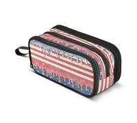 Kcldeci Big 3-Compartment Printed Pencil Case,American Flag Ice Cream Large Capacity Pen Pouch for 75 Pencils, School Office Travel Organizer, Makeup & Cable Bag for Teens Adults