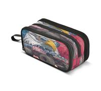 Kcldeci Big 3-Compartment Printed Pencil Case,Bald Eagle Monster Truck Large Capacity Pen Pouch for 75 Pencils, School Office Travel Organizer, Makeup & Cable Bag for Teens Adults