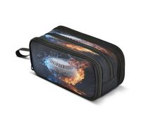 Kcldeci Big 3-Compartment Printed Pencil Case,Baseball Water and Fire Large Capacity Pen Pouch for 75 Pencils, School Office Travel Organizer, Makeup & Cable Bag for Teens Adults