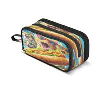 Kcldeci Big 3-Compartment Printed Pencil Case,Cats Hot Dogs Large Capacity Pen Pouch for 75 Pencils, School Office Travel Organizer, Makeup & Cable Bag for Teens Adults
