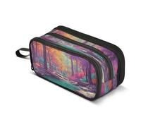Kcldeci Big 3-Compartment Printed Pencil Case,Colorful Forest Fall Tree Large Capacity Pen Pouch for 75 Pencils, School Office Travel Organizer, Makeup & Cable Bag for Teens Adults