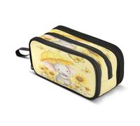 Kcldeci Big 3-Compartment Printed Pencil Case,Elephant Sunflower Butterfly Large Capacity Pen Pouch for 75 Pencils, School Office Travel Organizer, Makeup & Cable Bag for Teens Adults