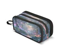 Kcldeci Big 3-Compartment Printed Pencil Case,Forest at Twilight Large Capacity Pen Pouch for 75 Pencils, School Office Travel Organizer, Makeup & Cable Bag for Teens Adults