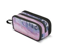 Kcldeci Big 3-Compartment Printed Pencil Case,Glitter Drip Pink Stars Large Capacity Pen Pouch for 75 Pencils, School Office Travel Organizer, Makeup & Cable Bag for Teens Adults