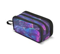 Kcldeci Big 3-Compartment Printed Pencil Case,Glowing Neon Football Player Large Capacity Pen Pouch for 75 Pencils, School Office Travel Organizer, Makeup & Cable Bag for Teens Adults
