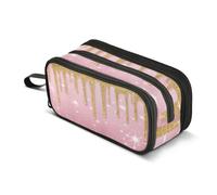 Kcldeci Big 3-Compartment Printed Pencil Case,Gold Glitter Drip Large Capacity Pen Pouch for 75 Pencils, School Office Travel Organizer, Makeup & Cable Bag for Teens Adults