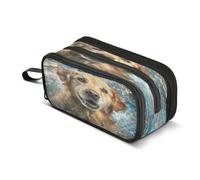 Kcldeci Big 3-Compartment Printed Pencil Case,Golden Retriever's Head Large Capacity Pen Pouch for 75 Pencils, School Office Travel Organizer, Makeup & Cable Bag for Teens Adults