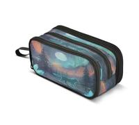Kcldeci Big 3-Compartment Printed Pencil Case,Grey Wolf Forest Large Capacity Pen Pouch for 75 Pencils, School Office Travel Organizer, Makeup & Cable Bag for Teens Adults