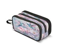 Kcldeci Big 3-Compartment Printed Pencil Case,Hummingbirds Flower Large Capacity Pen Pouch for 75 Pencils, School Office Travel Organizer, Makeup & Cable Bag for Teens Adults