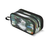 Kcldeci Big 3-Compartment Printed Pencil Case,Kitten Flower Butterfly Large Capacity Pen Pouch for 75 Pencils, School Office Travel Organizer, Makeup & Cable Bag for Teens Adults