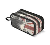 Kcldeci Big 3-Compartment Printed Pencil Case,Kitten Union Jack Flag Large Capacity Pen Pouch for 75 Pencils, School Office Travel Organizer, Makeup & Cable Bag for Teens Adults
