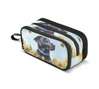 Kcldeci Big 3-Compartment Printed Pencil Case,Labrador Retriever Sunflower Large Capacity Pen Pouch for 75 Pencils, School Office Travel Organizer, Makeup & Cable Bag for Teens Adults