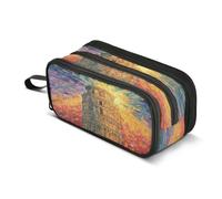 Kcldeci Big 3-Compartment Printed Pencil Case,Leaning Tower of Pisa Large Capacity Pen Pouch for 75 Pencils, School Office Travel Organizer, Makeup & Cable Bag for Teens Adults