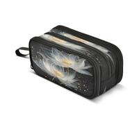 Kcldeci Big 3-Compartment Printed Pencil Case,Lotus Flowers Glowing Large Capacity Pen Pouch for 75 Pencils, School Office Travel Organizer, Makeup & Cable Bag for Teens Adults