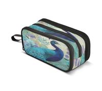 Kcldeci Big 3-Compartment Printed Pencil Case,Majestic Peacock Large Capacity Pen Pouch for 75 Pencils, School Office Travel Organizer, Makeup & Cable Bag for Teens Adults