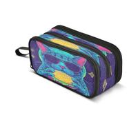 Kcldeci Big 3-Compartment Printed Pencil Case,Neon Burger Cats Large Capacity Pen Pouch for 75 Pencils, School Office Travel Organizer, Makeup & Cable Bag for Teens Adults