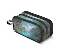 Kcldeci Big 3-Compartment Printed Pencil Case,Ocean Blue Sea Forest Large Capacity Pen Pouch for 75 Pencils, School Office Travel Organizer, Makeup & Cable Bag for Teens Adults