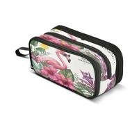 Kcldeci Big 3-Compartment Printed Pencil Case,Pink Flamingo Sunglasses Large Capacity Pen Pouch for 75 Pencils, School Office Travel Organizer, Makeup & Cable Bag for Teens Adults