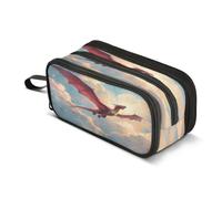 Kcldeci Big 3-Compartment Printed Pencil Case,Red Dragon Flying in Sky Large Capacity Pen Pouch for 75 Pencils, School Office Travel Organizer, Makeup & Cable Bag for Teens Adults