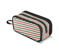 Kcldeci Big 3-Compartment Printed Pencil Case,Red Green Slanted Stripes Large Capacity Pen Pouch for 75 Pencils, School Office Travel Organizer, Makeup & Cable Bag for Teens Adults