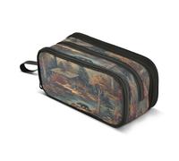 Kcldeci Big 3-Compartment Printed Pencil Case,Rustic Bear Deer Fall Large Capacity Pen Pouch for 75 Pencils, School Office Travel Organizer, Makeup & Cable Bag for Teens Adults