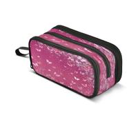 Kcldeci Big 3-Compartment Printed Pencil Case,Silver Glitter Pink Butterflies Large Capacity Pen Pouch for 75 Pencils, School Office Travel Organizer, Makeup & Cable Bag for Teens Adults