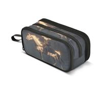 Kcldeci Big 3-Compartment Printed Pencil Case,Skeleton Cowboy Horse Large Capacity Pen Pouch for 75 Pencils, School Office Travel Organizer, Makeup & Cable Bag for Teens Adults