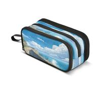 Kcldeci Big 3-Compartment Printed Pencil Case,Sunny Day Over The Ocean Large Capacity Pen Pouch for 75 Pencils, School Office Travel Organizer, Makeup & Cable Bag for Teens Adults