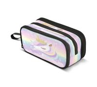 Kcldeci Big 3-Compartment Printed Pencil Case,Unicorn Head Rainbow Large Capacity Pen Pouch for 75 Pencils, School Office Travel Organizer, Makeup & Cable Bag for Teens Adults