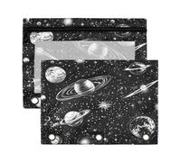 Kcldeci Black and White Solar System Pencil Pouch for 3 Ring Binder,Pencil Pouches with Zipper Storage Bag, Clear Pen Case Office Stationery School Organizer