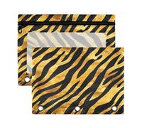 Kcldeci Black Gold Tiger Leopard Pencil Pouch for 3 Ring Binder,Pencil Pouches with Zipper Storage Bag, Clear Pen Case Office Stationery School Organizer