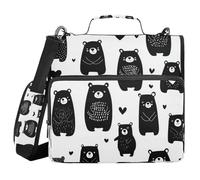 Kcldeci Black Mama Papa Bear 3 Ring 1.5 Inch Zipper Binder,500 Sheet Organizer Binder Bag with Shoulder Strap Expanding Files for School and Office