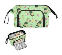 Kcldeci Bottles of Champagne Hearts Pencil Case for Boys Girls, Adult Big Pencil Bag with Zipper, Teens Large Storage Pencil Box for School Office